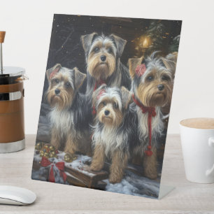 Signe De Table Décor de Noël du Biewer Terrier Snowy Sleigh