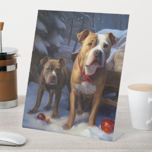 Signe De Table Décor de Noël Pitbull Snowy Sleigh