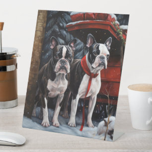 Signe De Table Décoration de Noël de traîneau enneigé de Boston T