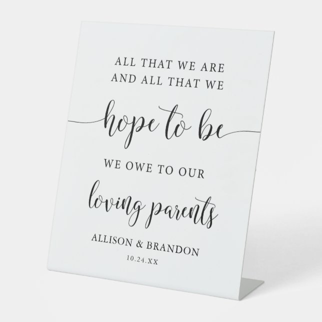 Signe De Table Dédié À Nos Parents Mariage (Recto)