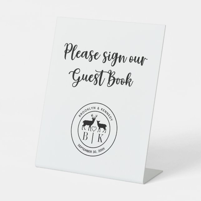 Signe De Table Deer Monogram Rustic Mariage campagnard Livre d'or (Recto)