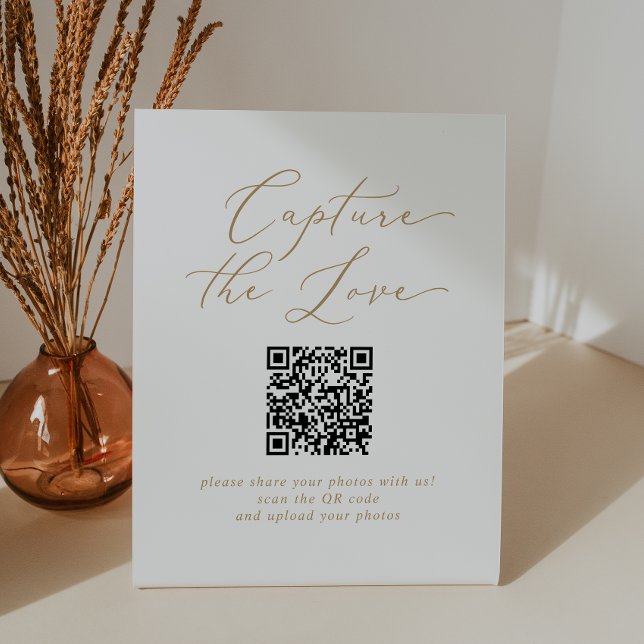 Signe De Table Délicat Gold Capture The Love QR Code Mariage (Créateur téléchargé)