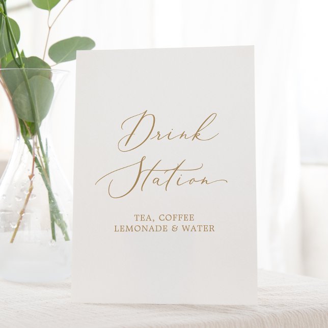 Signe De Table Delicate Gold Calligraphy Mariage Drink Station (Créateur téléchargé)