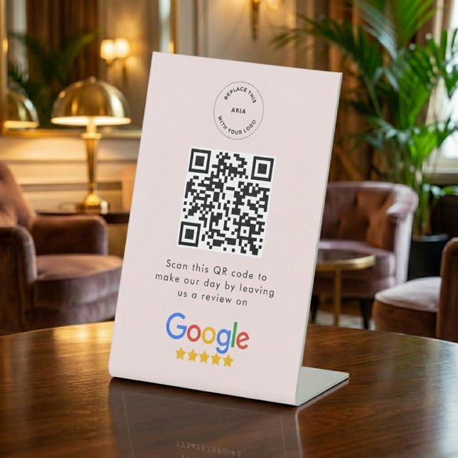 Signe De Table Demande de révision Google | Code QR Logo d'entrep (Créateur téléchargé)