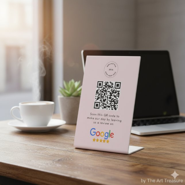 Signe De Table Demande de révision Google | Code QR Logo d'entrep (Créateur téléchargé)