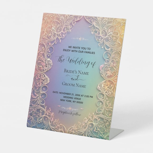 Signe De Table Dentelle délicate Faire-part de mariage (Recto)