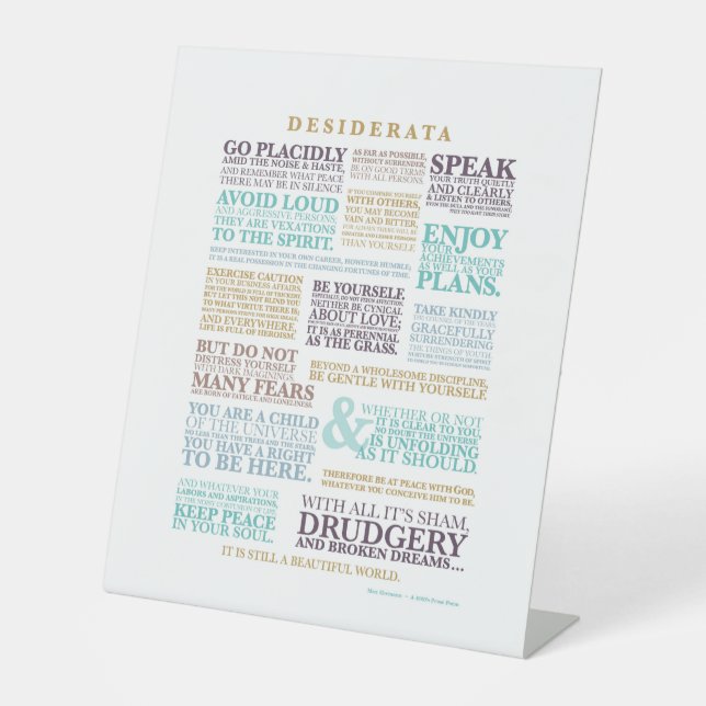 Signe De Table Desiderata Prose par Max Ehrmann (Recto)