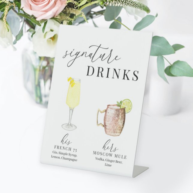 Signe De Table Design Elégant Aquarelle Signature Boissons (Créateur téléchargé)