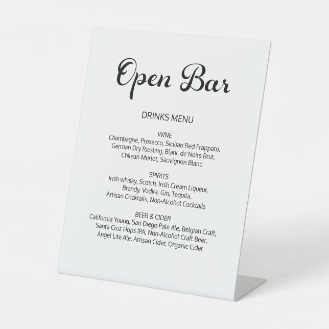 Signe De Table Design moderne Script minimaliste Open Bar Mariage (Recto)