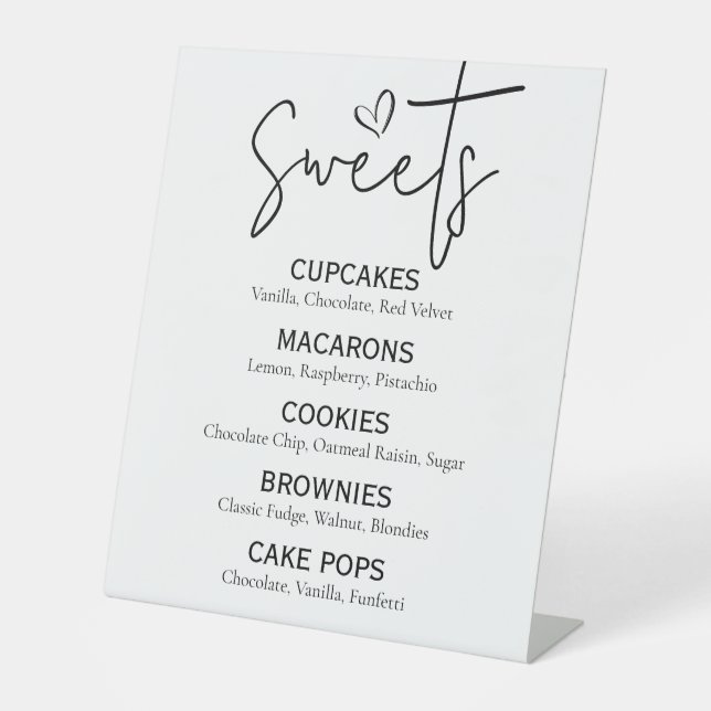 Signe De Table Dessert sucré minimal Menu Moderne Noir Blanc Chic (Recto)