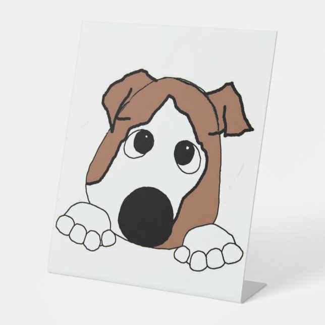 Signe De Table dessin humoristique bulldog rouge et blanc (Recto)