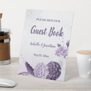 Signe De Table dessus mariage romantique fleurs violettes blanc