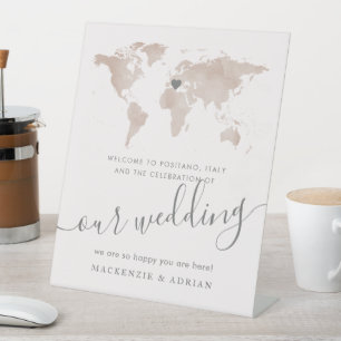 Signe De Table Destination World Map Tan Watercolor Affiche de bi