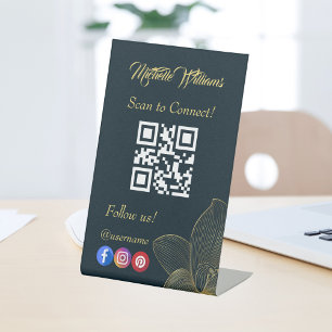 Signe De Table Détails d'or Esthétique Qr Code médias sociaux