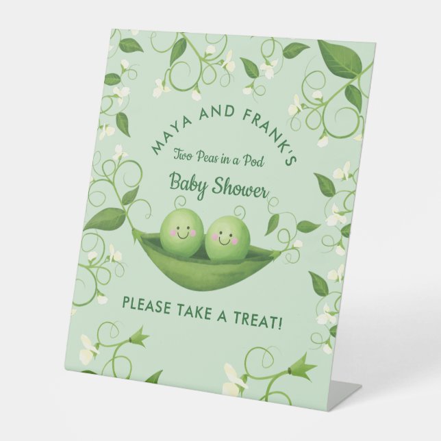 Signe De Table Deux pois dans un Baby shower de pois (Recto)