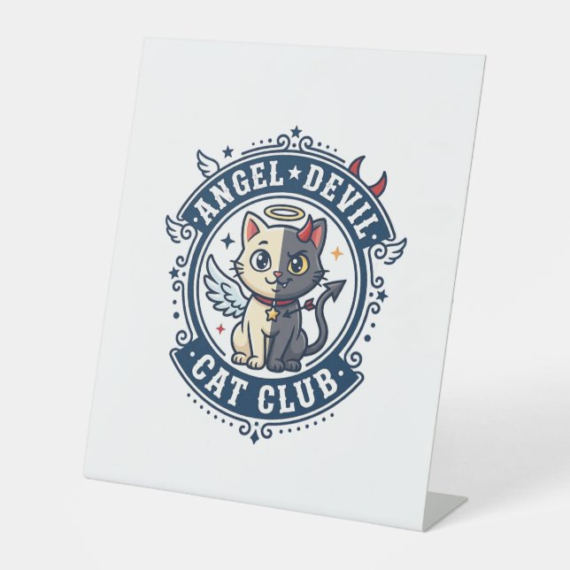 Signe De Table Diable Ange Chat Idée Cadeau pour Maman Chat - Dia (Recto)