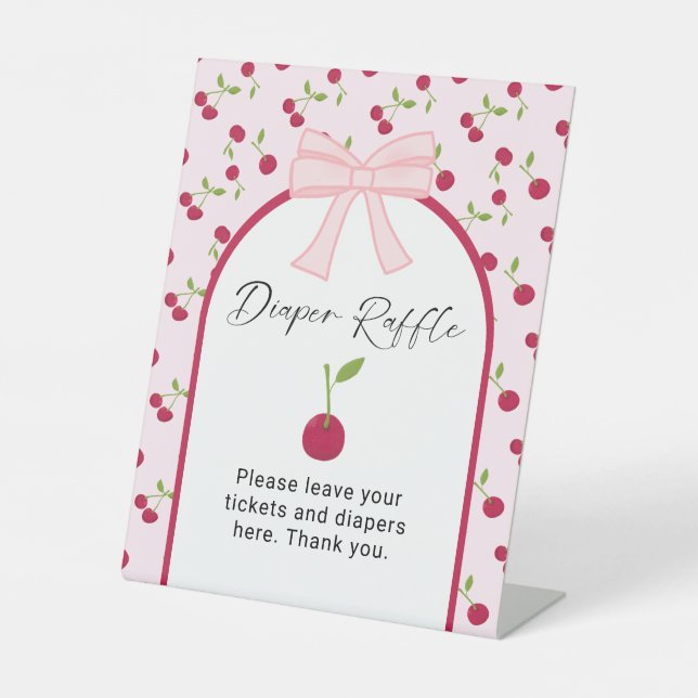 Signe De Table Diaper Raffle Cherry on Top Coquette Baby Shower  (Recto)