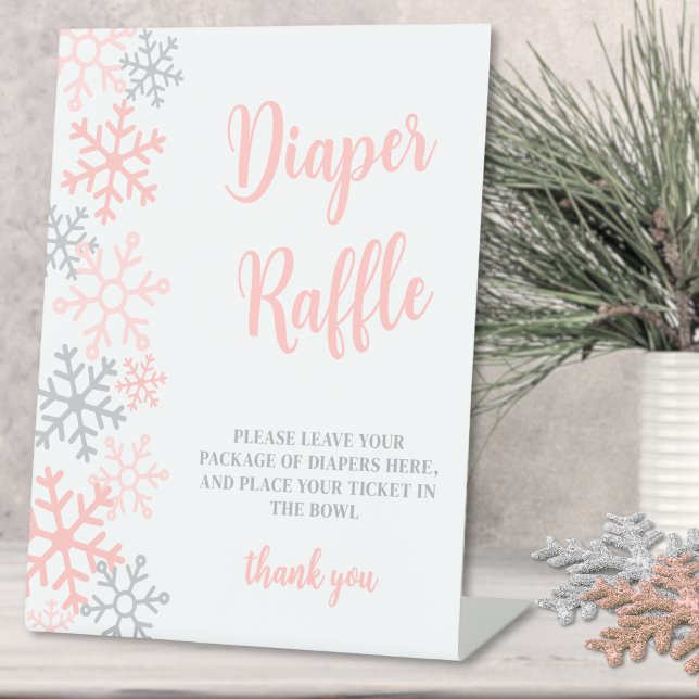 Signe De Table Diaper Raffle Snowflake Winter Baby Shower (Diaper Raffle Snowflake Winter Baby Shower Pedestal Sign )