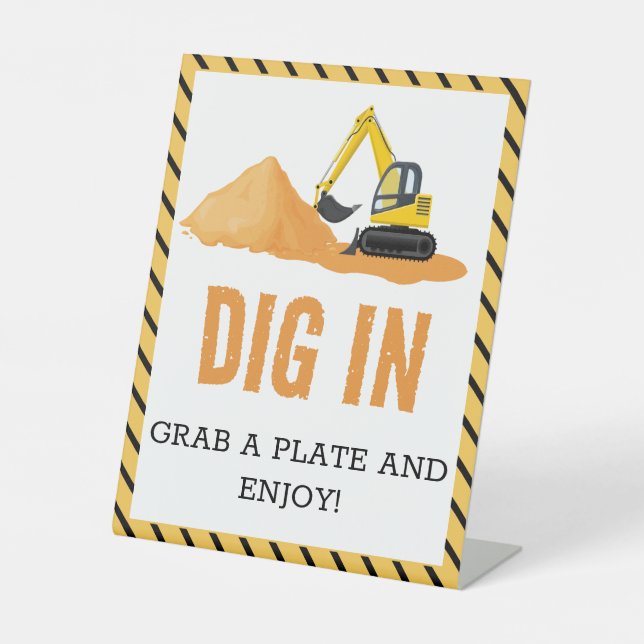 Signe De Table DIG IN : Thème de construction Anniversaire Tablet (Recto)