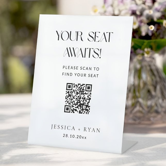 Signe De Table Digital Wedding Seating Chart with QR Code Sign (Digital Wedding Seating Chart with QR Code Sign)