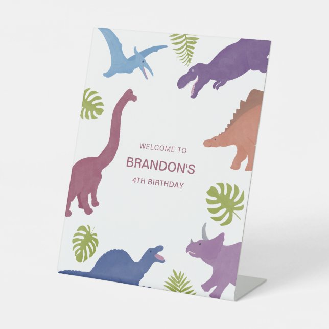 Signe De Table Dinosaur Cute Dino Enfant fête d'anniversaire Bien (Recto)