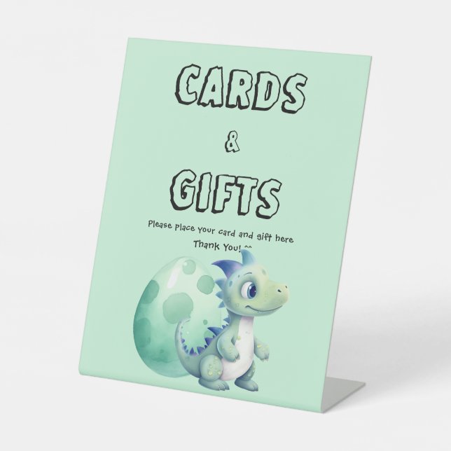 Signe De Table Dinosaure Bébé mignon avec son Baby shower d'oeufs (Recto)