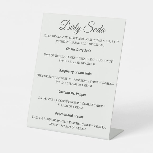 Signe De Table Dirty Soda Bar Sign with Recipes for Wedding (Recto)