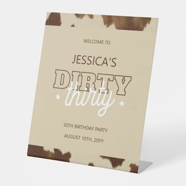 Signe De Table Dirty Thirty Western Rustic 30th Birthday Welcome (Recto)