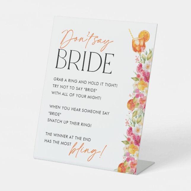 Signe De Table Don't Say Bride Brial Shower Game First Spritz (Recto)