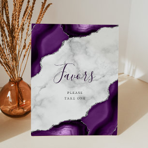 Signe De Table Dragées Mariage Marbre Violet Argent