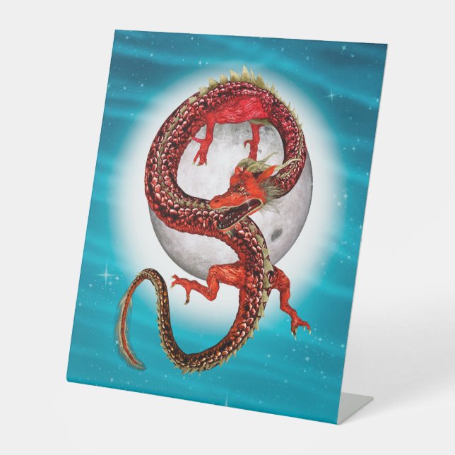 Signe De Table Dragon Lune Rouge Fantastique Artistique (Recto)