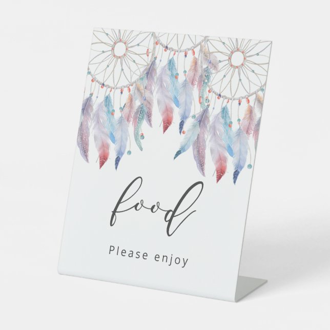 Signe De Table Dreamcatcher thème Boho Baby shower nourriture (Recto)