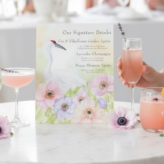 Signe De Table Drink Bridal Shower Whooping Crane Anemones  (Créateur téléchargé)