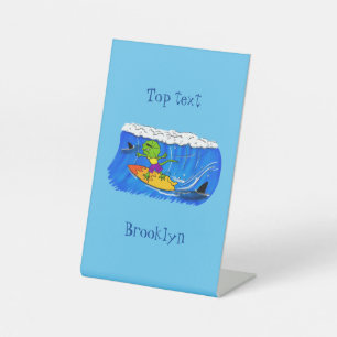 Signe De Table Drôle caricature de surf de lézard au cou