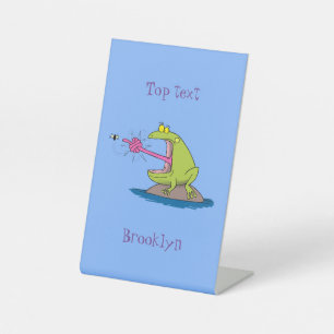 Signe De Table Drôle dessin animé de grenouille et mouche