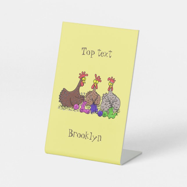 Signe De Table Drôle dessin animé de poulets de tricot (Recto)