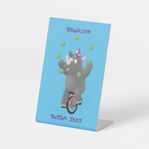 Signe De Table Drôle rhinocéros mignon jonglant sur monocycle