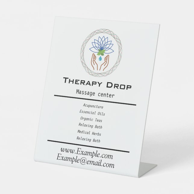 Signe De Table Drop Healing Logo Massage Thérapie Main Lotus Rela (Recto)
