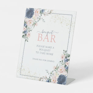Signe De Table Dusty Blue Blush Rose Gold Floral Bouquet Bar