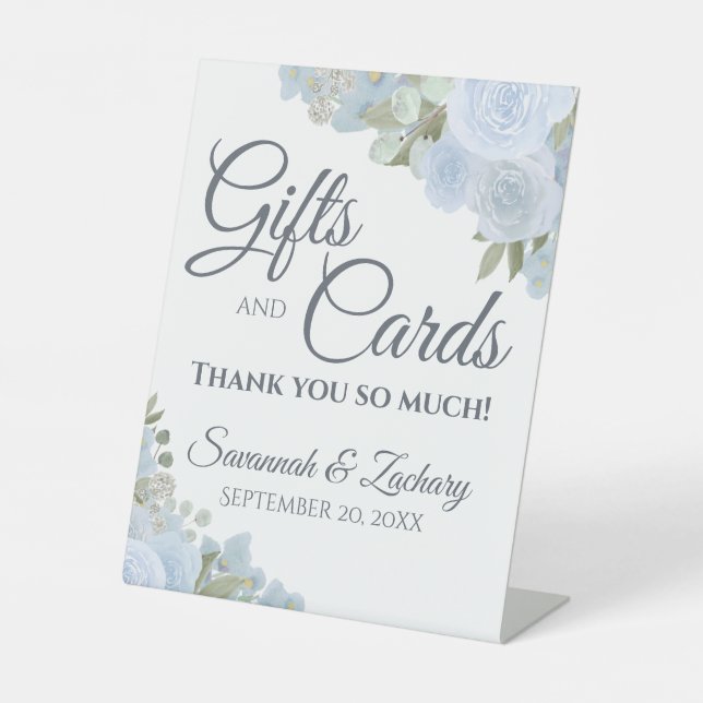 Signe De Table Dusty Blue Boho Floral Wedding Cadeaux & Cartes (Recto)