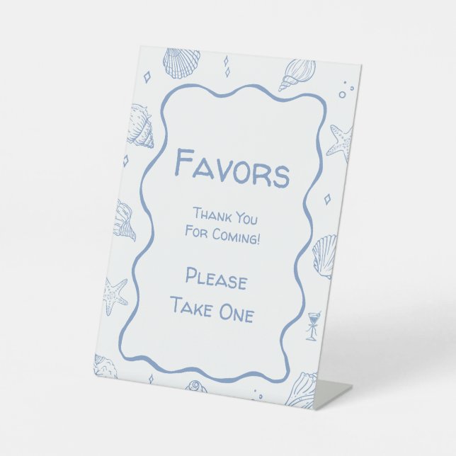 Signe De Table Dusty Blue Coastal Beach Baby shower Favoriser (Recto)