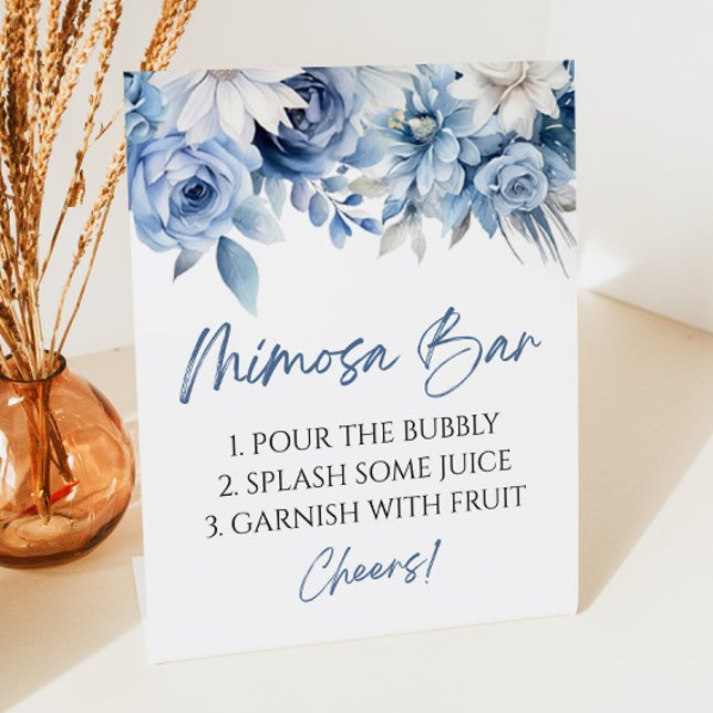 Signe De Table Dusty Blue Floral élégant moderne bar Mimosa (Créateur téléchargé)