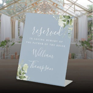 Signe De Table Dusty Blue Floral Réservé Père Mère Mémorial