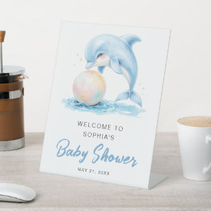 Signe De Table Dusty Blue Funny Dolphin Baby shower Bienvenue