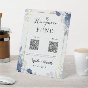 Signe De Table Dusty Blue Gold Floral mariage Honeymoon Fund