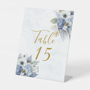 Signe De Table Dusty Blue Gold Peony Mariage Numéro de table