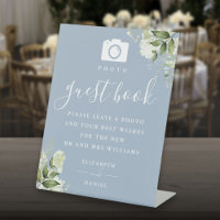 Dusty Blue Greenery Photo Guest Book Mariage