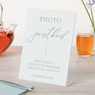 Signe De Table Dusty Blue Gris Minimaliste Photo Livre d'or 1