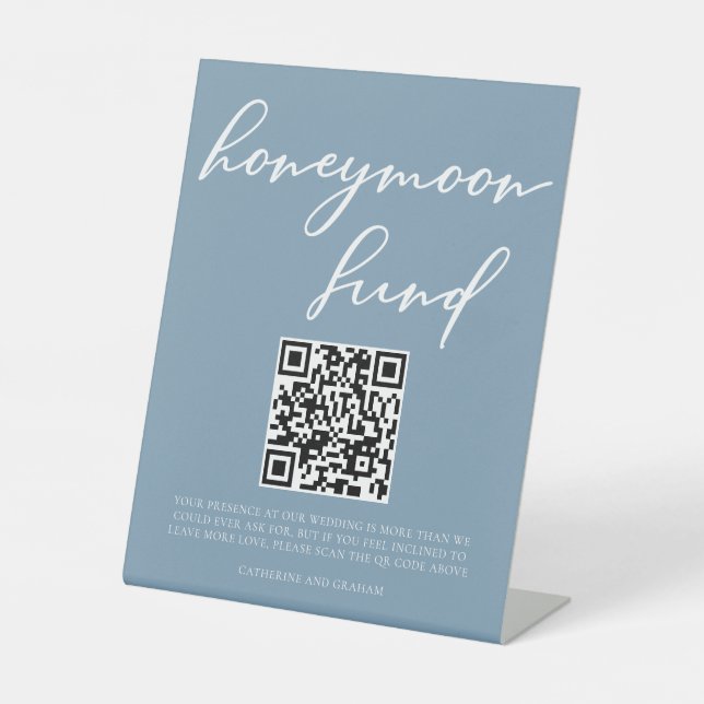 Signe De Table Dusty Blue Mariage Honeymoon Fund Code QR (Recto)