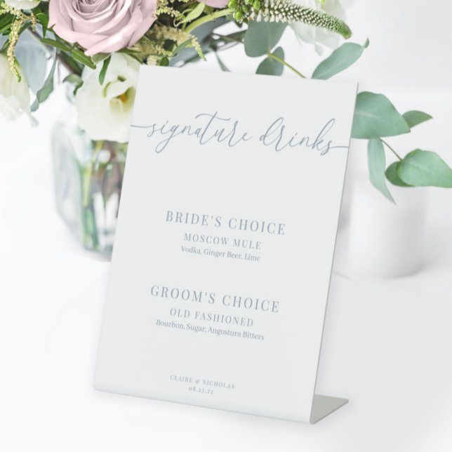 Signe De Table Dusty Blue Moderne Élégant Mariage Signature Boiss (Créateur téléchargé)